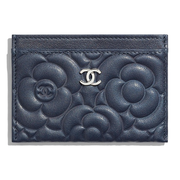 CHANEL Lambskin Camellia Card Holder Black